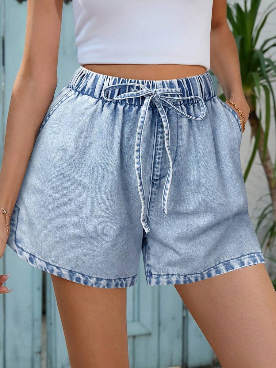 EMERY ROSE Women's Denim Shorts, Fashionable For Summer - Light Wash - View 1
