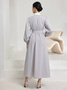Heiryn Đầm midi tay dài cài nút thời trang nữ - Màu Xám nhạt - Xem 6