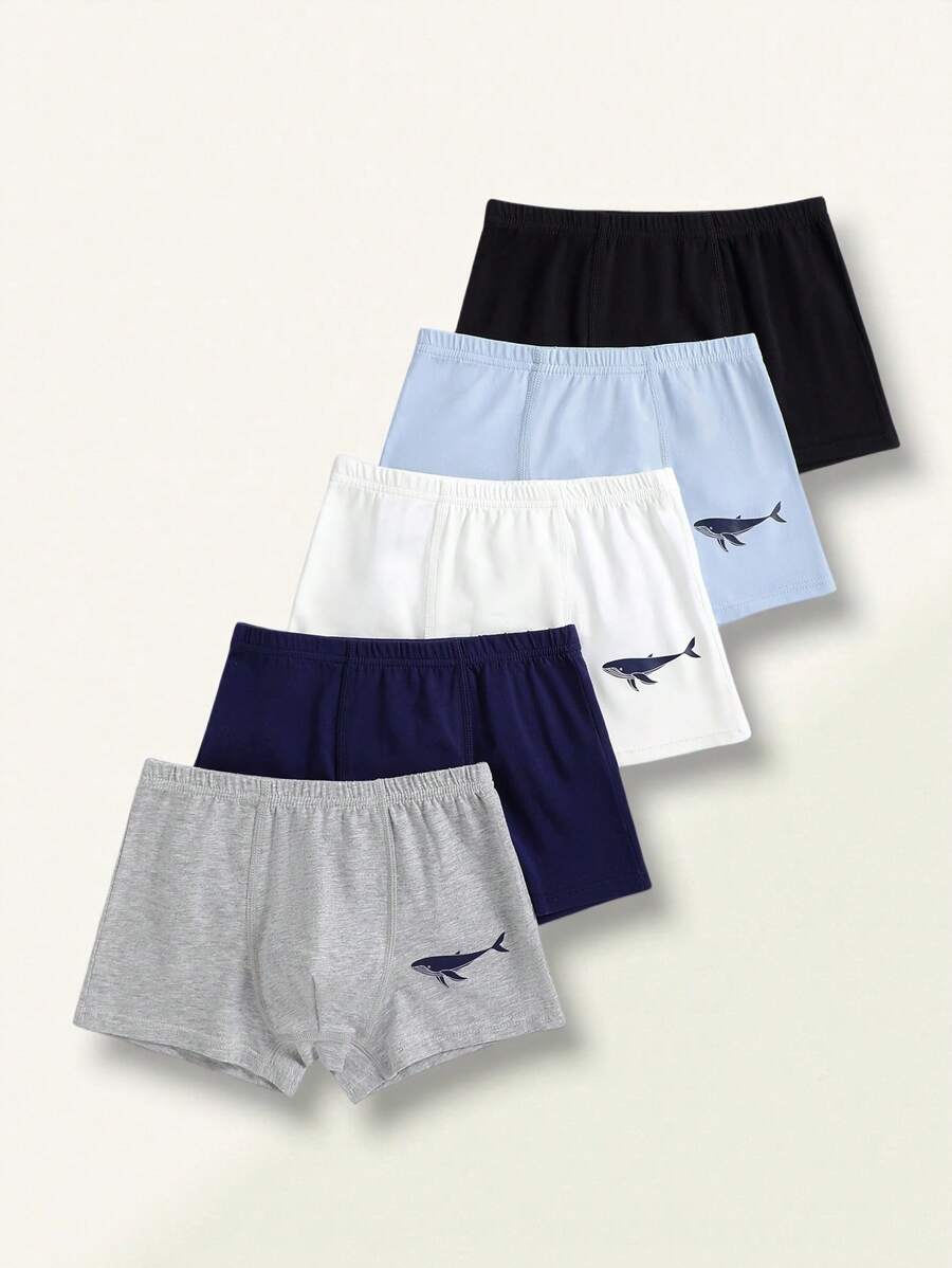 SHEIN Explorewe 男童纯色平角内裤5条装 男童内裤 纯棉男童平角内裤 幼儿内裤 男童内裤 - 彩色 - 查看 1