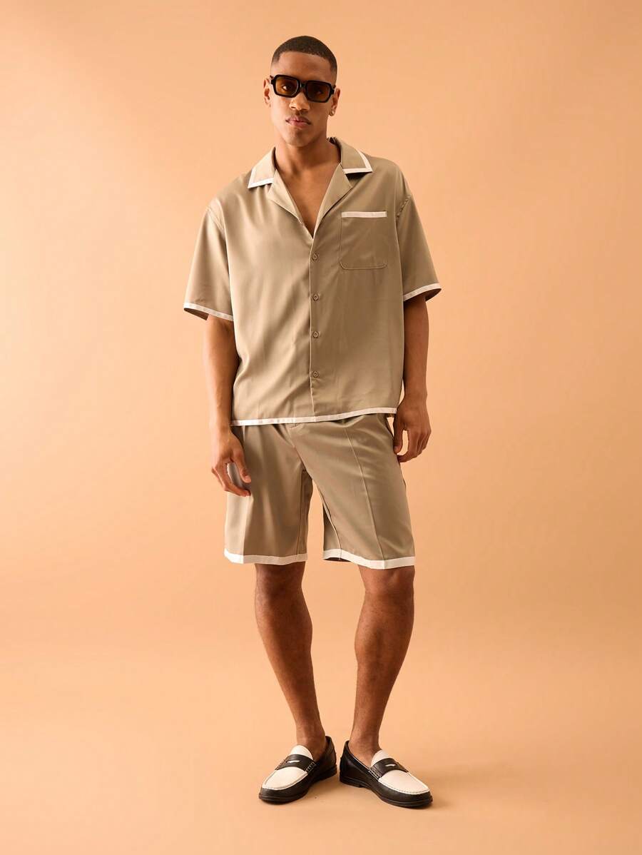 Musero Quần short phối satin tương phản, chi tiết xếp ly, chỉ dành cho mùa hè, phong cách đường phố, kỳ nghỉ, thanh lịch. - Màu Xám nhạt - Xem 1