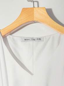 Franclia 女式雪纺拼接蝙蝠翼短袖衬衫，二合一，短款上衣 - 白色 - 查看 3