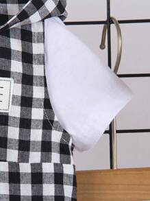 Conjunto de 3 piezas para niños pequeños compuesto por: sudadera de cuello redondo de manga corta con gráfico de letras, pantalones cortos casuales con estampado de palmeras de cintura elástica. Apropiado para exteriores, vacaciones, compras, fiestas, sesiones de fotos, etc. - Negro - Ver 7