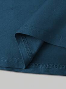 Manfinity Homme 大码男士几何印花圆领短袖休闲T恤，夏季 - 藍色 - 查看 6