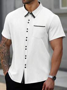 Manfinity CasualMax Plus Size Men's Casual Contrast Trim Short Sleeve Shirt, Summer