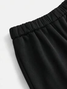 SHEIN Tween Girls' Casual Solid Color Thermal Lined Long Knit Sweatpants, Warm For Sports