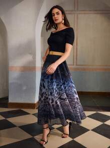 ZEYLAH Leopard Ombre Print Pleated Skirt - Coffee Brown - View 7