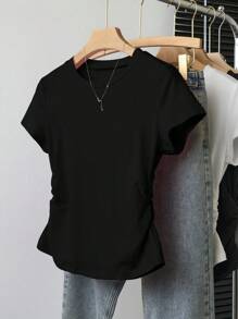 INAWLY 3pcs Pack Women Solid Color Simple Versatile Short Sleeve T-Shirts Tops, Suitable For Summer - Multicolor - View 4