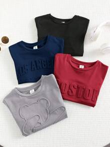 SHEIN 8 件套男童休闲字母压花短袖 T 恤和短裤套装，适合日常穿着、运动、郊游、上学、派对、度假、拍照，适合春夏季 - 彩色 - 查看 7