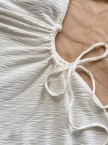 Soleia Vestito midi con spalla asimmetrica, coulisse, vita traforata e orlo asimmetrico, adatto per vacanze, appuntamenti, pomeriggio del tè, festival musicali, spiaggia, outfit estivi, stile boho, vacanze, uncinetto, lino
