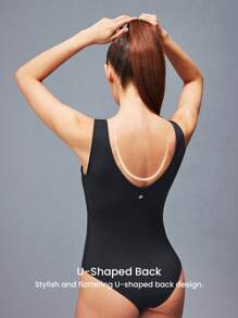 LUVLETTE Damen einfarbiger einfacher Tank Bodystyler Bodysuit Schwarz, Sportbodysuit Schwarz, aktiver Gym Bodysuit