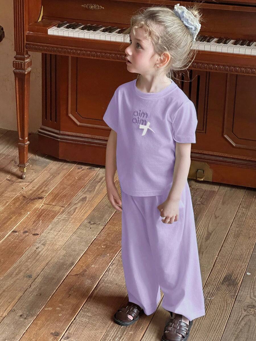 DAZY 2pcs Young Girl Girls Autumn Outfit Sets - Purple - View 1