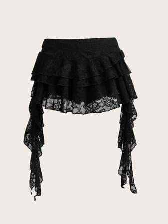 GloRilla x SHEIN ICON 低腰休闲蕾丝波浪边半身裙搭配安全短裤，防止走光，适合度假