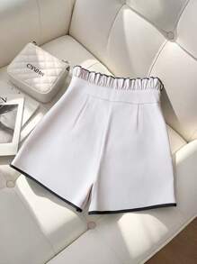 SHEIN Clasi Pantaloni scurți eleganți, versatili, casual, cu volane, blocuri de culoare, talie înaltă, linie A flatantă, caisă