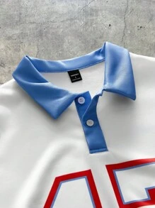 AXEPEAK Camisa polo de manga larga de corte holgado con estampado digital, estilo escolar y urbano para hombres