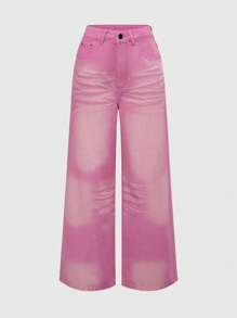 ROMWE Grunge Punk Quần Jeans Ống Rộng Đính Đá Pha Lê Phong Cách Y2K Cho Nữ - Hồng - Xem 4