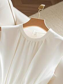 Franclia Women's Round Neck Sleeveless Waist Strap Commuting Spring And Summer Women's Shirt Women's Summer Clothing