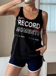 DAZY Camiseta de tirantes ligera con estampado de letras para mujer para dormir