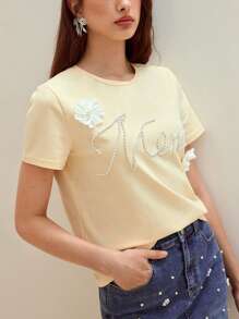 MOTF STUDIO CAMISETA CON APLICACIONES DE PERLAS FALSAS - Amarillo - Ver 6