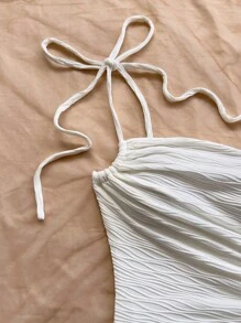 Soleia Vestito midi con spalla asimmetrica, coulisse, vita traforata e orlo asimmetrico, adatto per vacanze, appuntamenti, pomeriggio del tè, festival musicali, spiaggia, outfit estivi, stile boho, vacanze, uncinetto, lino