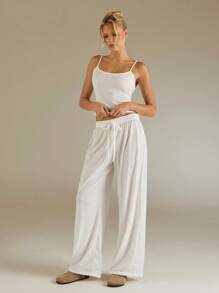 SHEIN Forever 21 Casual Vacation Slouchy Green Halter Top And Pants Suit - White - View 3