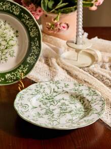 Cirelle 1 Stück Luxus Französisch Vintage Keramik Teller - Britisch Blumen Prägung Regenwald Geschirr, mikrowellengeeignet & bleifrei zertifiziertes botanisches Design, Rama Comfort Home, Neujahr, Weihnachten, Muttertag Geschenk, Küchenbedarf, Partynutzung, Familienessen, Nachmittagstee, hochwertige Café Ausstattung, Sommer Heim Dekoration, Einweihungsgeschenk