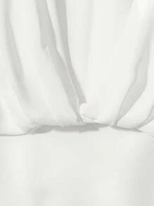 Franclia 女式雪纺拼接蝙蝠翼短袖衬衫，二合一，短款上衣 - 白色 - 查看 5