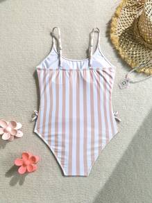 Tween Girls Striped Pleated One-Piece Swimsuit One Piece Bathing Suit For Teens Bathing Suits For Teens One Piece Bathing Suits One Piece Teen One Piece Swimsuit For Teen Girls Swim Suits For Women - Multicolor - View 2