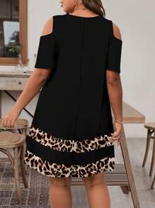 EMERY ROSE Váy cổ tròn tay ngắn họa tiết da báo phong cách nghỉ dưỡng tối giản giản dị cỡ lớn, phù hợp cho mùa hè - màu đen - Xem 2