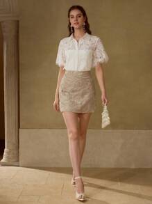 MOTF PREMIUM Kurzarm transparente Bluse mit Knöpfen