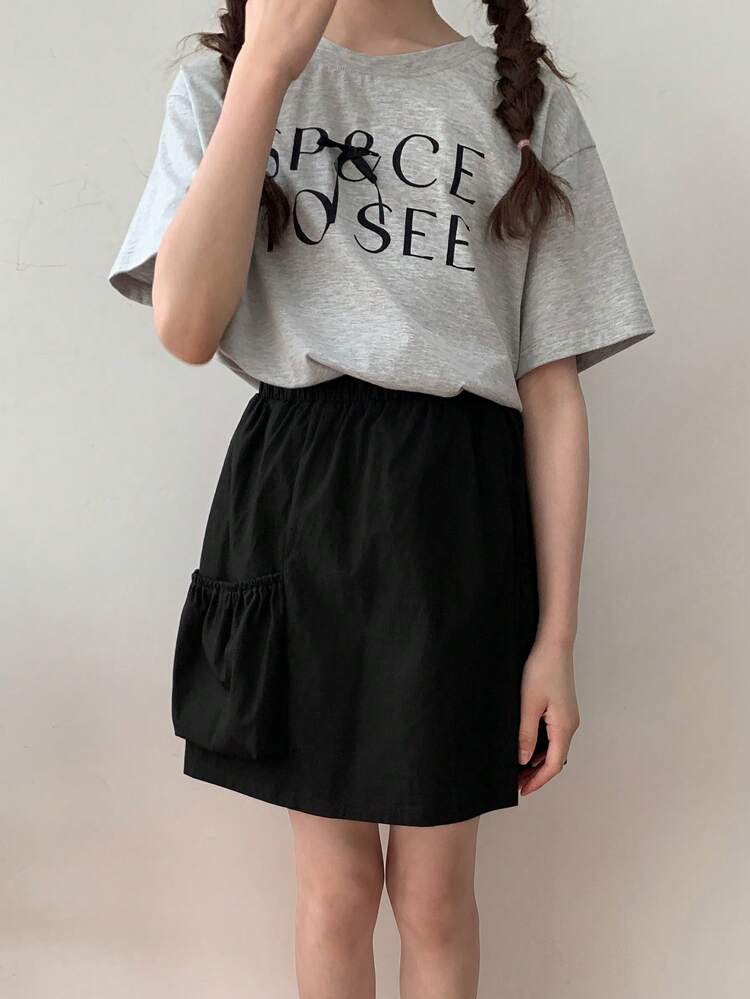 Tween Girl Graphic Tee And Black Skirt 2 Pieces Set,Girls Summer Outfits,Back To School Clothes