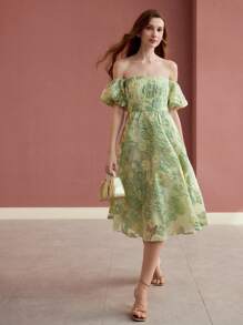 MOTF Soiréza VÁY COCKTAIL JACQUARD TRỜI VAI - màu xanh lá - Xem 5