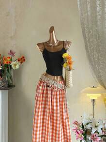 SHEIN EZwear 休闲复古蕾丝花边吊带背心，适合夏季