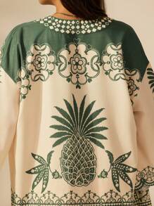 CAJUNI Women's Boho Tropical Green Pineapple Plant Print, Loose And Casual Beach Kimono Cover Up, Holiday Clothes, Vacation Outfits Woman, Festival - Multicolor - View 6