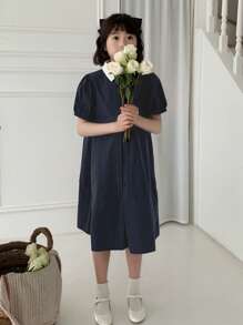 DAZY Tween Girls Ruffle Collar Puff Sleeve Casual Dress For Summer - Blue - View 2