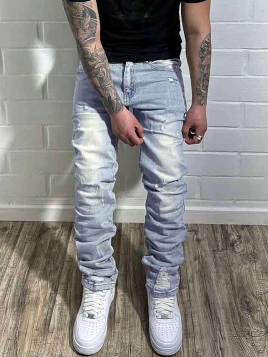 Manfinity Homme Men's Gradient Color Pleated Pocket Slim Straight Jeans Going Out Urban Hang Out Vacation Street - Light Wash - View 1