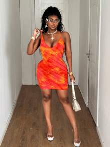 Maweii Plus Size Textured Bright Color Slip Dress, Figure-Flattering - Orange - View 1