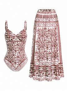 Swim Oasis Oasis Paisley Print 2pcs High-End Swimsuit Set For Summer Beach Vacation - Brown - View 1