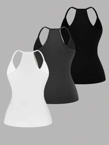 SHEIN LUNE 大码V领休闲运动背心3件套 - 彩色 - 查看 2