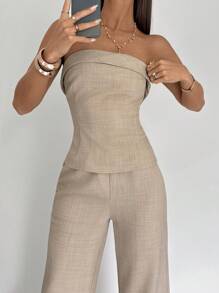 Siren Gaze 女士两件套日常服装女士夏装连衣裙女士夏装女士夏装女士连衣裙生日工作夏装，抹胸，商务休闲女装，女士教师装，女士工作服，女士办公室服装，女士两件套 - 杏色 - 查看 5