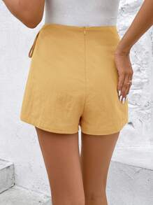 SHEIN Frenchy Pantalones cortos informales sólidos, de corte suelto con cordón, aptos para usar en verano