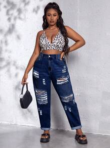 SHEIN SXY بنطال جينز بخصر عالٍ باهت بتصميم بسيط وسادة للمقاسات الكبيرة، مناسب للاستخدام اليومي