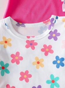 SHEIN Playful Pals Bộ 3 chiếc/Bộ Áo thun cổ tròn in họa tiết trái tim và sọc nhiều màu sắc, mềm mại, dễ thương, hàng mới về mùa xuân/hè - Nhiều màu - Xem 5