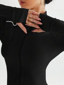 Dewbera 运动撞色休闲时尚紧身瑜伽夹克，优雅弹力修身活力生活方式基本款立领拉链外套