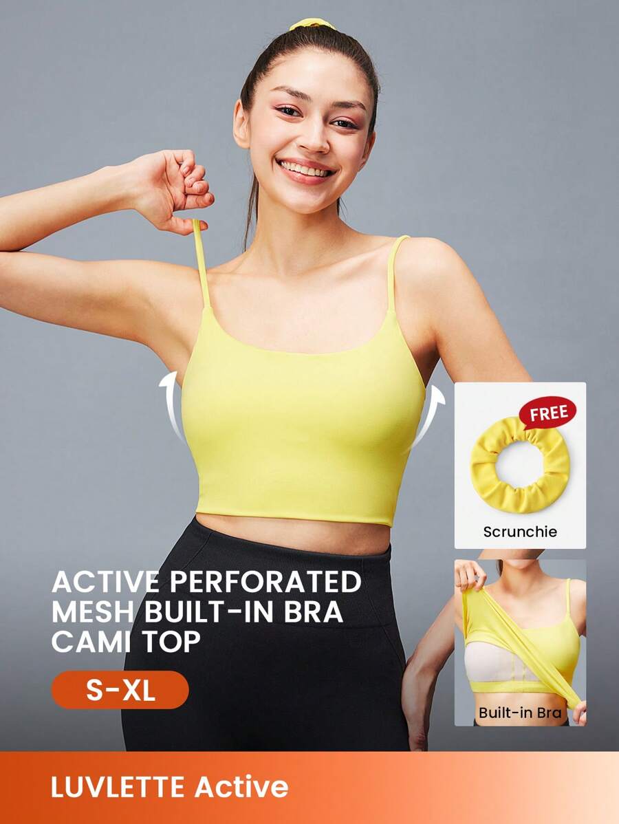 LUVLETTE Yellow Low Impact Yoga Daily Active Tank Crop Top Low Casual-Sporty LingerieAsOuterwear Sports Gym Basic Bra Comfortable Must-Haves Bra-Free Cami