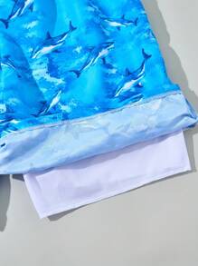 Men's Summer Shark Printed Woven Beach Shorts, Daddy And Me Matching Outfits (2 Pieces Sold Separately)