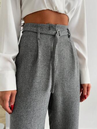 SHEIN Damen Wolleffekt einfarbige Vurlaufhose