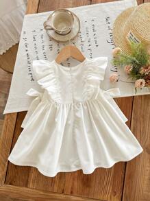 LMoss Kids 女婴花卉图案荷叶边领休闲针织连衣裙 - 白色 - 查看 2