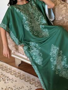 DAZY Pattern Print Loose Maxi Women Nightgown - Green - View 5
