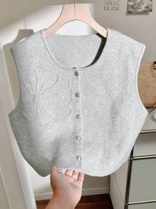 Comfortcana 女士时尚百搭单排扣针织开衫背心 - 灰色 - 查看 1