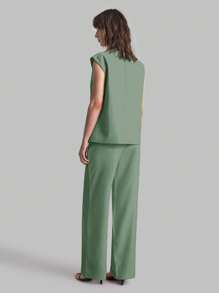 Ontre Nuevo top de chaleco casual de mujer de 2025 verano, con cuello en V, abotonadura frontal, hombreras, apropiado para bodas, conciertos, brunch, uso casual en el aeropuerto, estilo vintage de los 90, estilo de Estocolmo, Día de la Independencia Americana